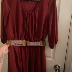 by & by dark red causal dress